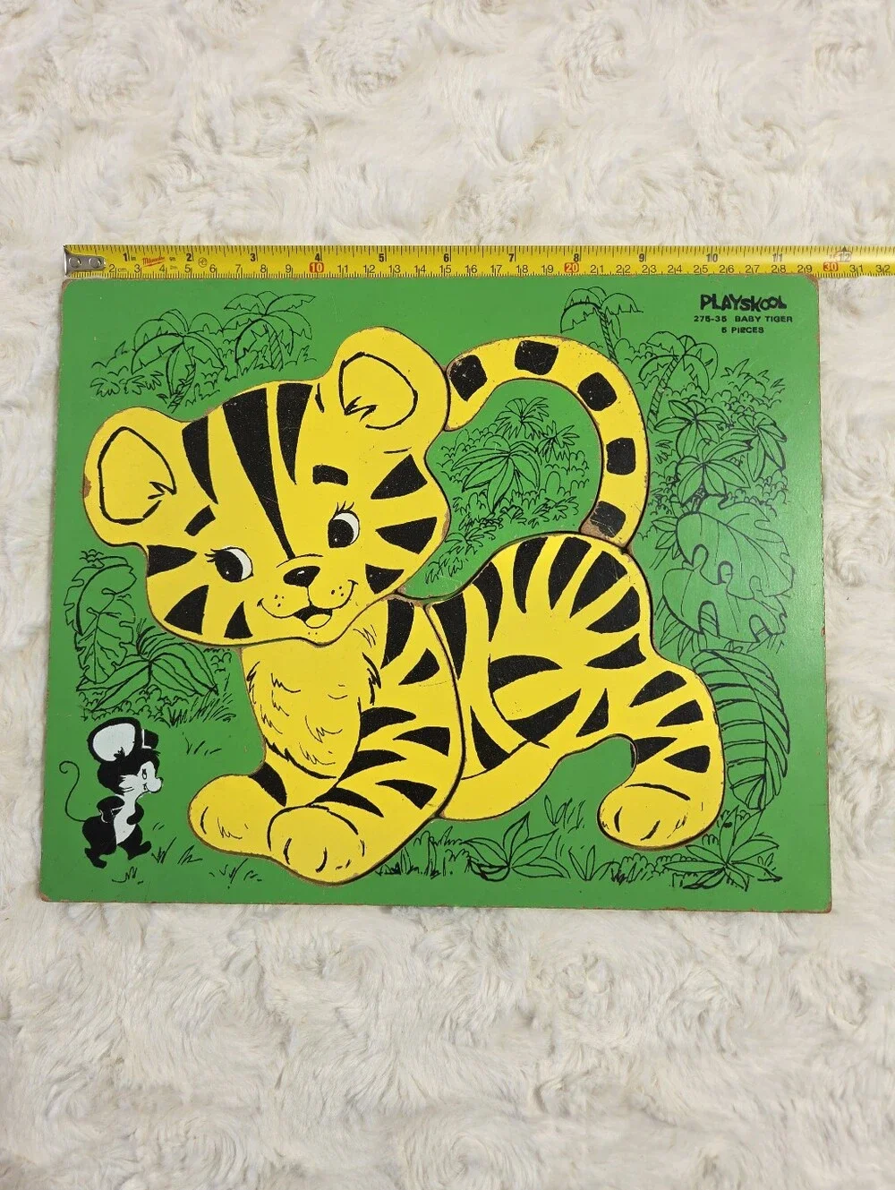 Playskool - Vintage Baby Tiger With Mouse 5 Piece Wooden Tray Puzzle